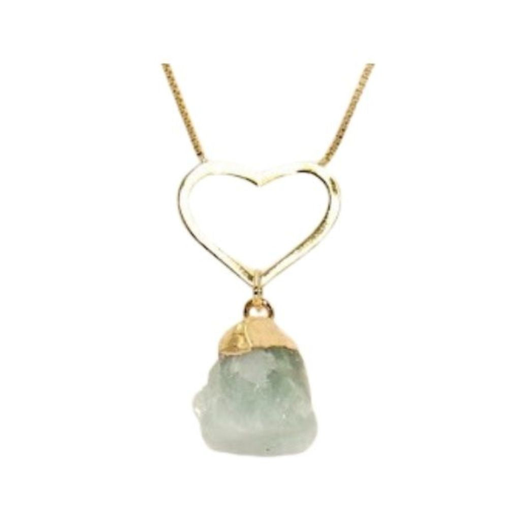 Raw Aquamarine Heart Crystal Necklace