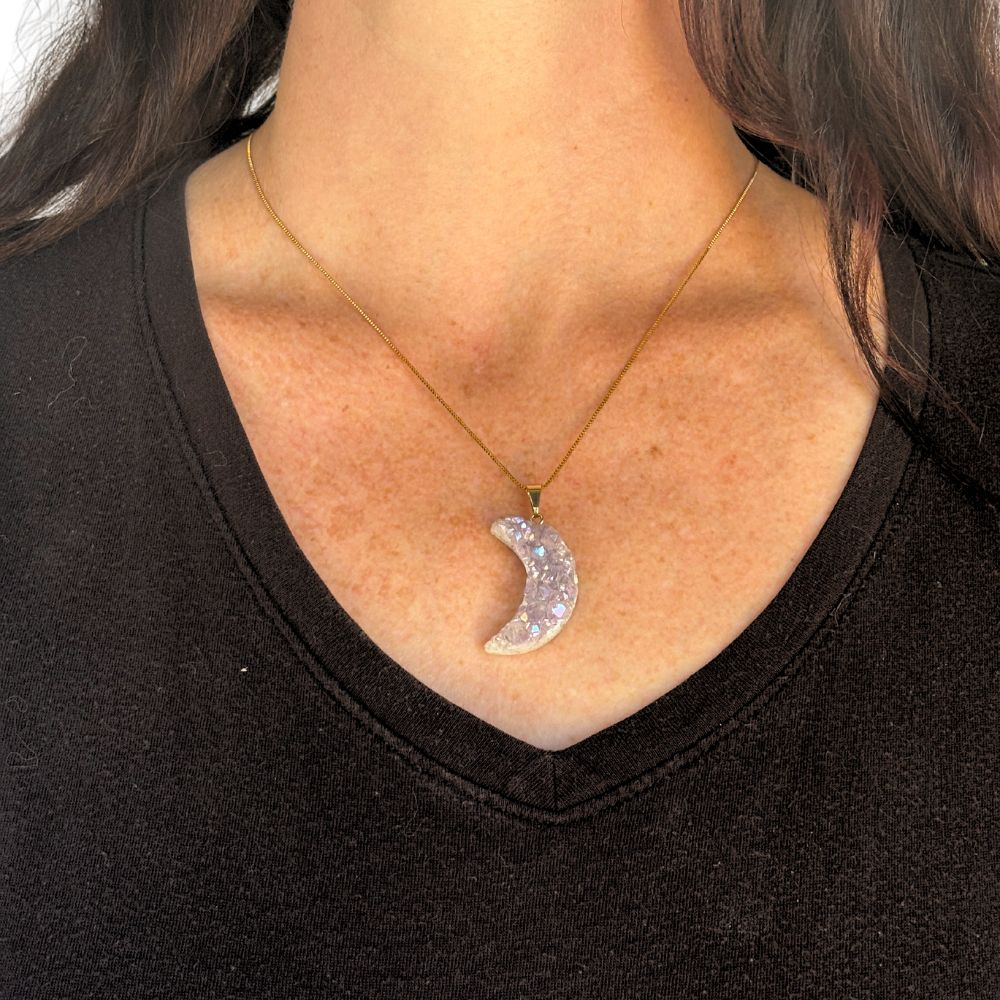 Druzy Aura Moon Crystal Necklace