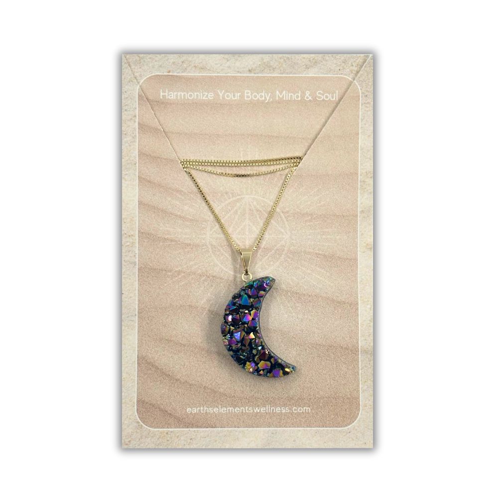 Rainbow Druzy Moon Crystal Necklace