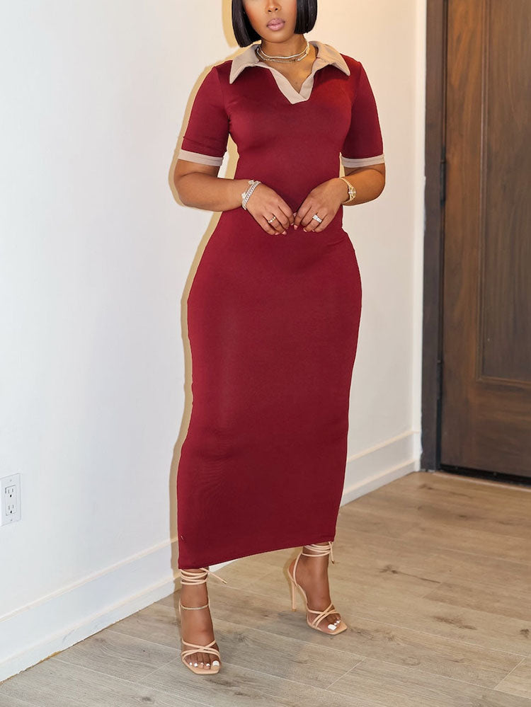 Contrast Polo Bodycon Maxi Dress