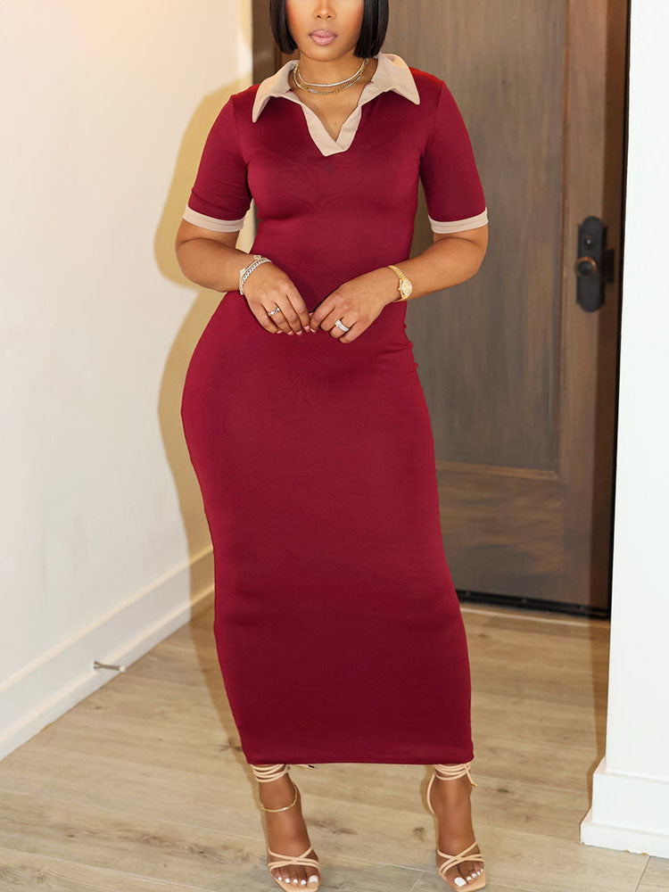 Contrast Polo Bodycon Maxi Dress