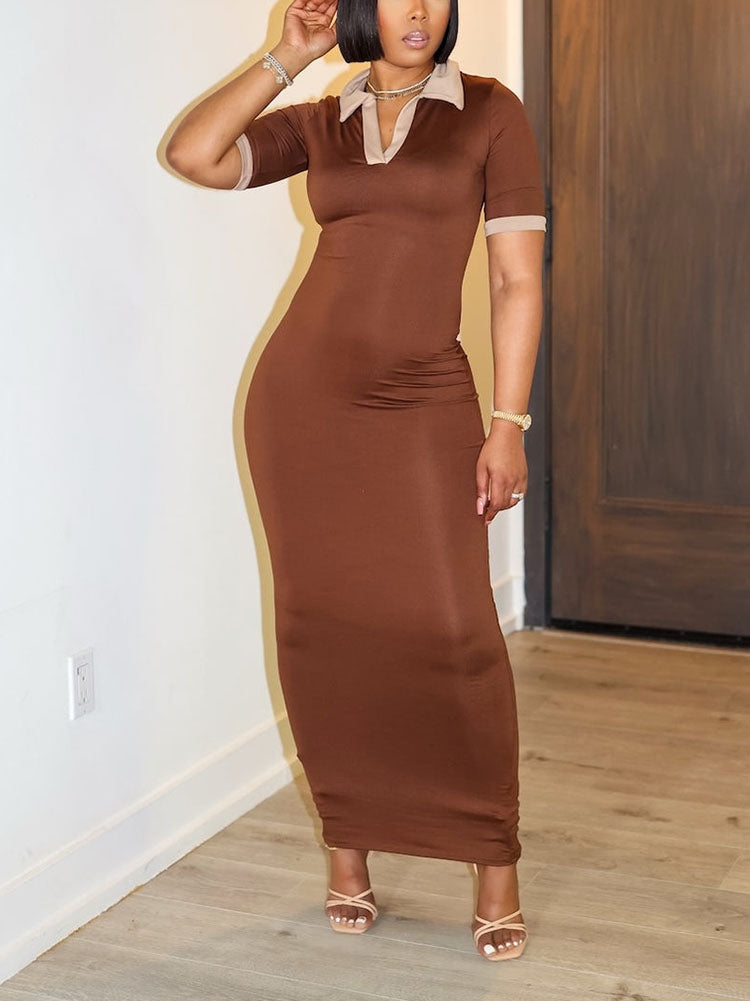 Contrast Polo Bodycon Maxi Dress
