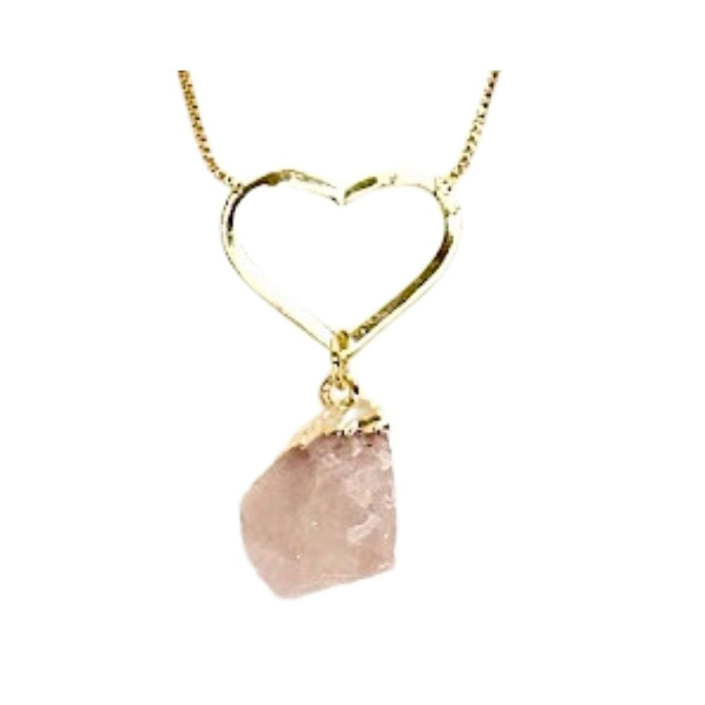 Raw Rose Quartz Heart Crystal Necklace