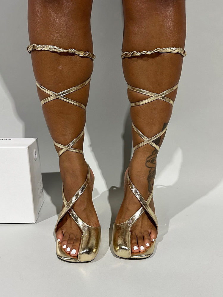 Open Toe Lace-Up Sandals