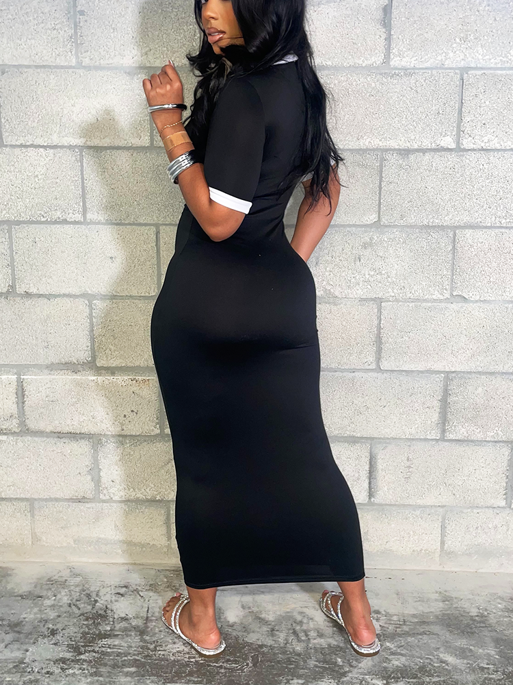 Contrast Polo Bodycon Maxi Dress