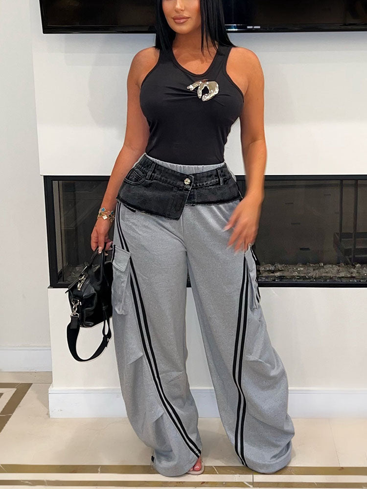 Denim Contrast Cargo Joggers